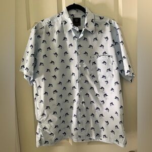 Men’s F/X Fusion Short Sleeve Marlin Flip Fish short sleeve button down shirt, M